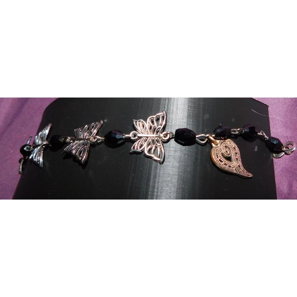 Gothic Black And Silver Butterfly Bracelet